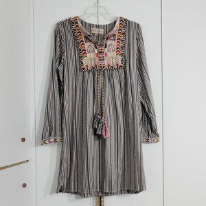 Philosophy Embroidered Dress Size L Tassel Stripe Bohemian Long Sleeves